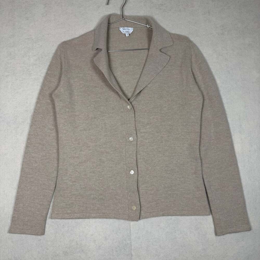 Max Mara Cardigan Womens M Cashmere Knit Beige Lapel Button Up Italy